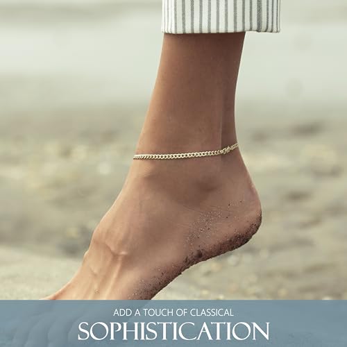 KISPER Gold Ankle Bracelets for Women, 18K Gold Plated 925 Sterling Silver Anklets, Waterproof Tarnish Resistant, Curb/Rope/Figaro/Mariner Chain, 9, 10, 11 Inch2