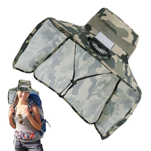 Jongyumo Sombrero con ventiladores de energía solar, sombrero de enfriamiento para actividades al aire libre | Gorro unisex ligero con ventilador solar extraíble y protección para el cuello para