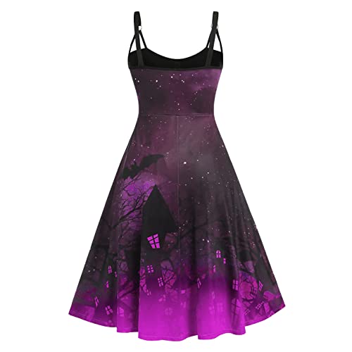 Womens Sleeveless Steampunk Gothic Dress Vintage Halloween Starry Night Mini ...