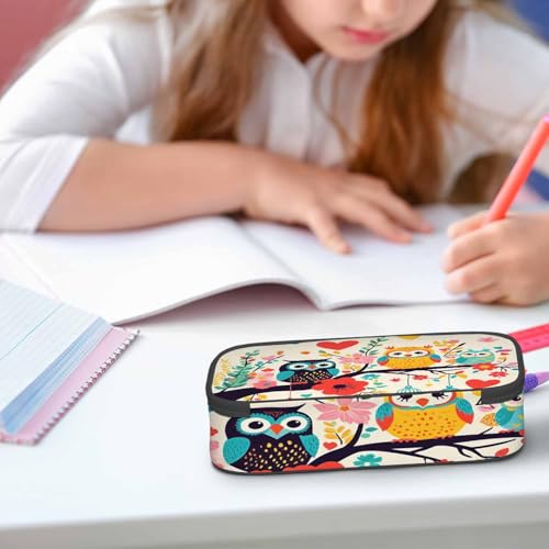 Image of Owls Pencil Bag Colorful Owl Branches Birdcage Flower Butterfly Big Capacity Pencil Case Pencil Pouch Pen Bag School Students Boy Girl