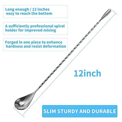 6 Pcs 12 Inch Bar Mixing Spoon Cocktail Spoon Stainless Steel Bar Long Spoon With Spiral Pattern - Thumbnail 2