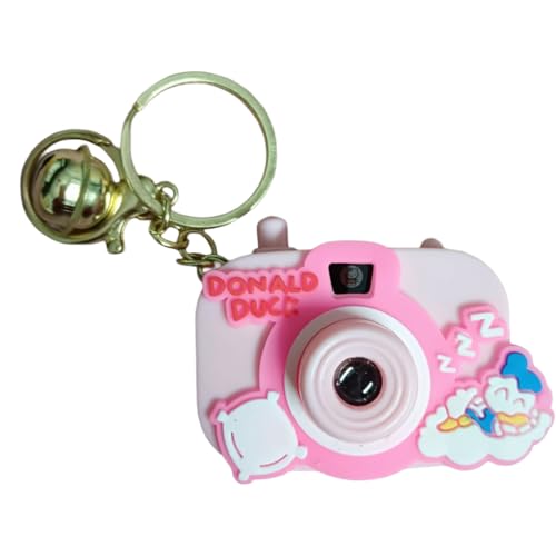 Image of Mini Projector Camera Toy with Bell, Plastic Multicolor Design, Light Projection Feature, Cartoon Keychain for Kids