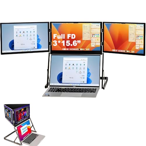 Image of 15.6 inch Laptop Screen Extender Monitor Portable, 1080P FHD IPS Triple Screen Monitor for Laptops, Just 1 Cable for 3 Screens, Laptop Extender Compatible with 360 Rotation with Wins /Mac