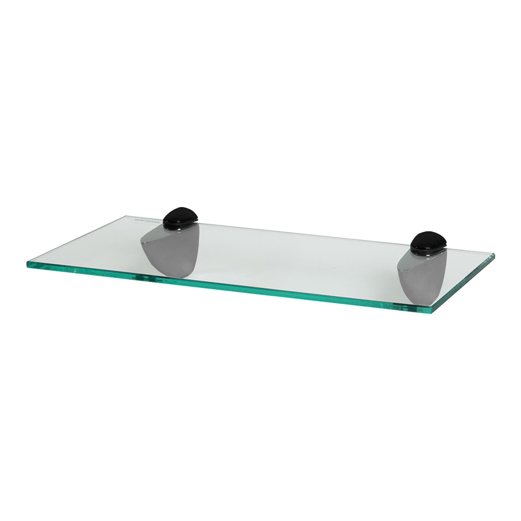 Harbour Housewares Floating Glass Bathroom Shelf - 40cm - Clear/Black - 1x Wall-Mounted Kitchen Bedroom Shower Room Décor Caddy Towel Storage Organiser Shelving Rack with Brackets