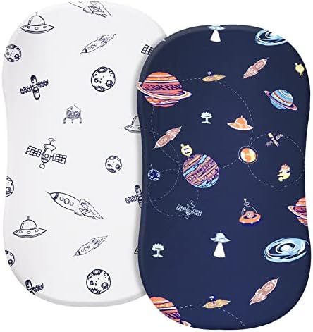 PHF Soft Bassinet Sheet Set, 2 Pack Silky Comfy Breathable Cradle Sheets for Baby Boys Girls, Univeral Fit for Most Cradle and Bassinet Mattress, Space