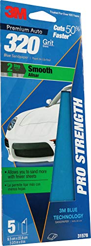 3M Pro Strength Blue Sandpaper, 3 2/3 in x 9 in, 320 grit, 5 Sheets