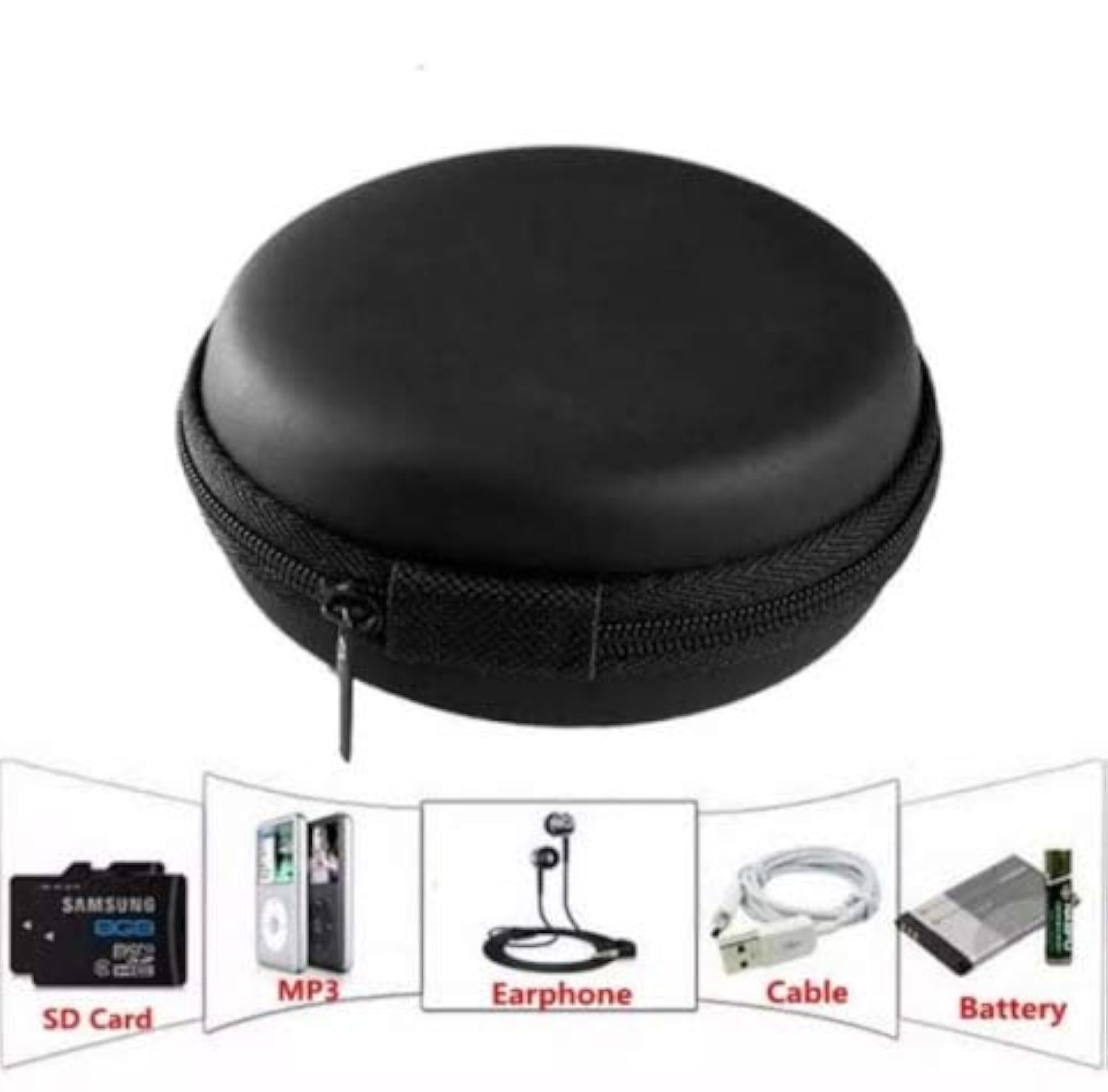 Black Earphone Pouch with Jali and Zipper Closure