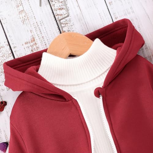 Windbreaker Kids Boys Autumn Winter Shirt Solid Long Sleeve Boys Hoodie Coat Clothes Outwear Winter (Red, 6-7 Years)4