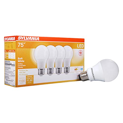Sylvania LED Light Bulb 75W Equivalent A19 Efficient 12W Medium Base Frosted Finish 1100 Lumens Soft White - 4 Pack (78097)