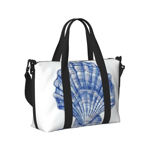 blue seashell print Travel Duffel Bag, Sports Tote Gym Bag, Swim Pool Bag Large Shoulder Tote Bag for Beach Weekender3