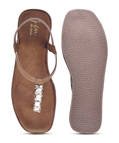 Image of JM LOOKS Soft Material Platform Wedge Sandals with Crystal T-Strap Detail and Secure Elastic Ankle Support