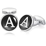 HONEY BEAR Briefe Initialen Buchstabe manschettenknöpfe Herren Edelstahl Hochzeit Cufflinks Manschettenknopf Schwarz,MEHRWEG (A)