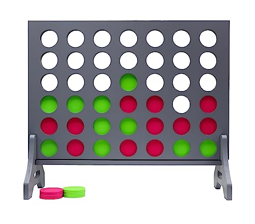 Image of Giant 4 in a Row Game for Family & Adults - Tailgating Pros Jumbo Grey Wooden Four in a Row Indoor & Outdoor Yard Game for Family Party Fun, Portable Activities for Patio, Backyard, and Camping