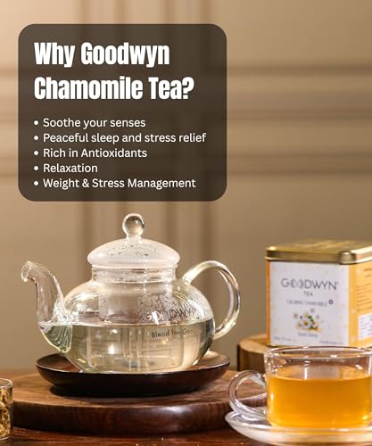 Image of Goodwyn Chamomile Tea (50g) Real Chamomile Flowers | Caffeine-Free Herbal Tea | Promotes Relaxation, Calm Sleep, Stress Relief | Non Bitter | Reusable Tin Can | Premium Hamper Gift Souvenir