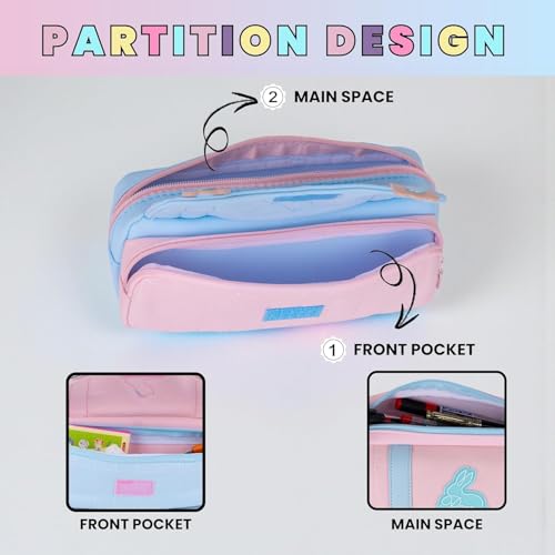 Image of Kawaii Cute Aesthetic Pencil Case for Students | Large Capacity Multi-Pocket Pencil Pouch with Zipper | Cartoon Stationery Organizer Bag for School, College & Office Supplies (Pink)