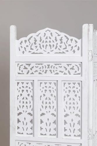 Image of Home & Goods International Wooden Room Divider Partition - Foldable Wood Screen Separator for Living Room, Bedroom, Office, Restaurant - Kangra Badrun, White (4 Panel with Stand)