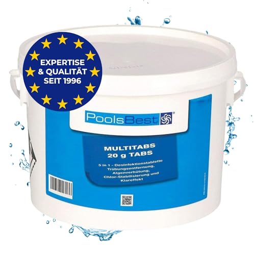 PoolsBest 3kg Chlor Mini Multitabs 5 in 1 I 20g Mini Chlortabletten für Pool Whirlpool & Aufstellpool - I All in One Poolpflege Tabs I Reinigungstablette für Pools bis 20m