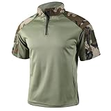 Combat Shirt Kurzarm Herren Tactical Shirts Camouflage Wandershirt Atmungsaktiv Zipper Polohemd Outdoor Golf T-Shirt Casual Poloshirt Sport Funktionsshirt Quick Dry Outdoorhemd(Army Green,M)
