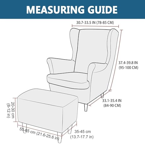 Fundas elásticas para sillón orejero con cubretaburete rectangular lavable de dos piezas 2