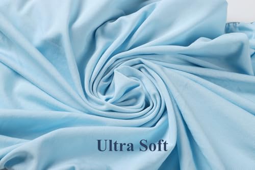 Image of Stretchy Fitted Crib Sheets Set 2 Pack Portable Crib Mattress Topper for Baby Girl Boy,Ultra Soft Jersey Material, Light Blue & Car