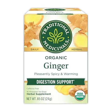 Traditional Medicinals Tea, Organic Ginger, Healthy Digestion, Pleasantly Spicy & Warming, 16 Tea Bags Cover