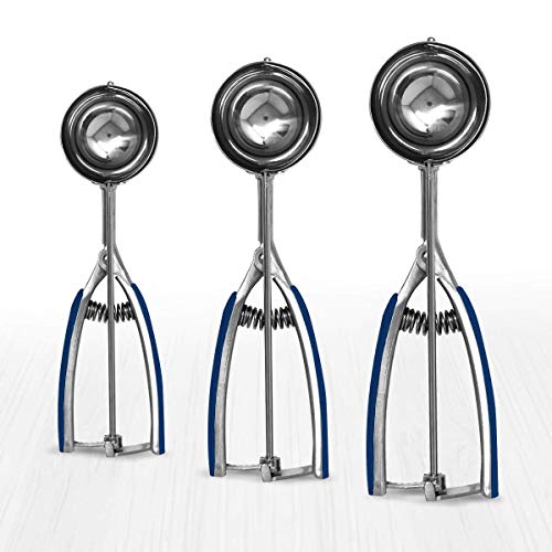 Millvado 3 Pack Stainless Steel Ice Cream and Cookie Scoops | With Blue
