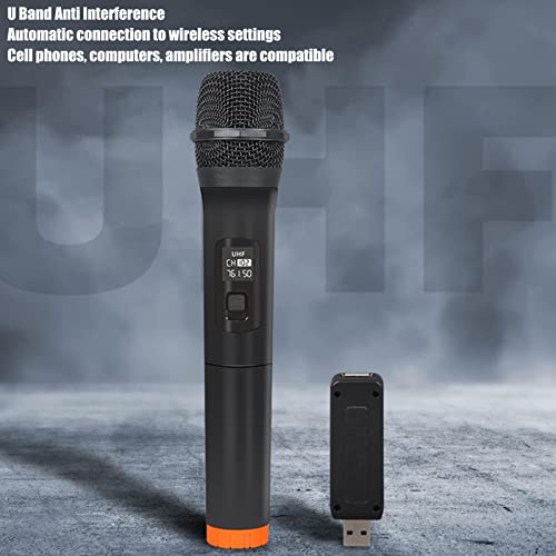 XUMIUZIY UHF Wireless Microphone, Portable Cordless Dynamic Mic with USB Receiver, 131ft Range, with 6.35mm to 3.5mm Adapter, for Singing Speeches Events Karaoke
