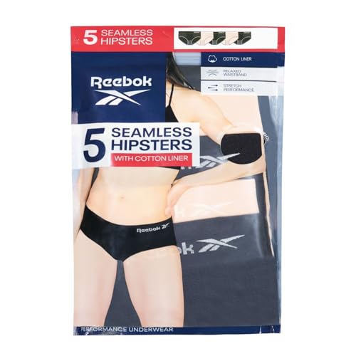 Image of Reebok Womens Hipster Panties 5 Pack Soft Stretch Underwear for Women | Moisture wicking hipster briefs with a tagless relaxed waistband Soft stretch fabric with a smooth, barely-there fit all day.