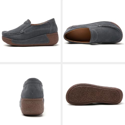 Image of YING LAN Women Slip On Loafers Comfort Suede Moccasins Wide Low Top Shoes