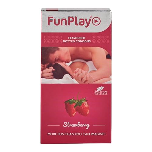 Image of Funplay Strawberry Dotted Condoms 10 PCS | Flavoured Latex Condoms | Dotted Texture for Added Sensation | Smooth Lubricated Surface | Comfortable Fit | Travel Friendly Pack