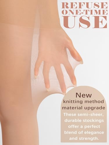 Image of Extremely Durable Sheer Black Tights for Women Ultra Strong Control Top Pantyhose with Reinforced Toes