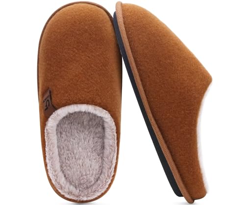 Image of COFACE Mens Cozy Memory Foam Scuff Slippers Casual Slip On Warm House Shoes Indoor /Outdoor Sandal Slippers With Arch Support Rubber Sole Size 7-15