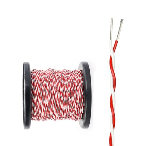 2 Core Teflon Twisted Pair Wire 26/22/18 AWG,High Temperature FEP Insulated Copper Cable 25ft,Red White Flexible Wire for DIY Electronics,Signal Transmission&Heating Applications(32FT,24AWG)