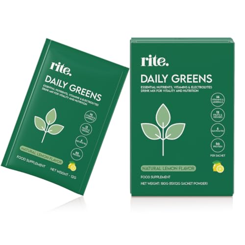Daily Greens Drink mix I 40 Advanced Greens Superfoods and Electrolytes Vegan & Gluten Free No Added Sugar Advanced Natural Formula Lemon flavor (Pack of 15)