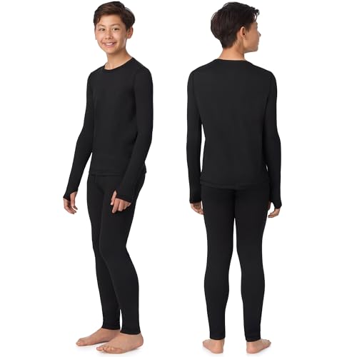 Image of Cuddl Duds Lightweight 2 Piece Active Base Layer Matching Sets for Boys | Kids Everyday Activewear, Long Sleeve Top & Leggings, Back to School & Gym Clothes, Breathable Moisture Wicking Lounge Set