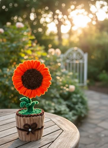 Image of Handmade Artificial Flower Pot for Home Decor | Cute Fuzzy Wire Pipe Cleaner Flower Plant | Aesthetic Tabletop Decorative Pot for Home, Office & Gifting (Soft Bloom :- Orange)