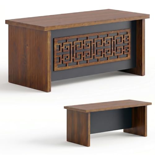 Image of TEKAVO Oris Executive Desk for Office & Home | Boss Table | Director Table for Office | Wooden Manager Cabin Desk | Without Storage Unit | 120cm Long | 25mm Thick Table top