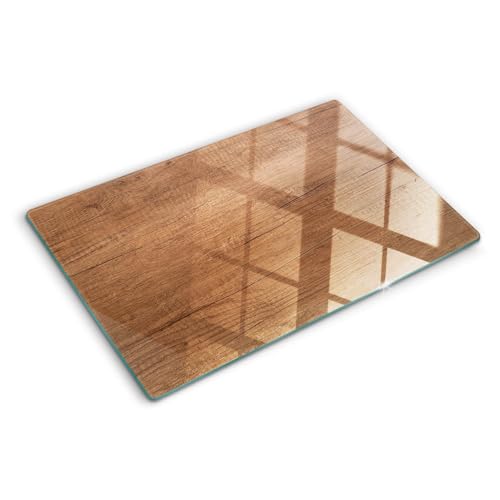 Tulup Planche À Découper - 80x52cm - Protection Plaque Induction Cuisson Tapis de Découpe Verre Trempé - Fond En Bois