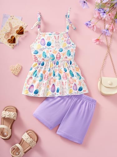 Image of Toddler Girls Summer Clothes Outfits Bow Shoulder Sleeveless Sunflower Shirt Tops and Shorts 2 Piece Sets