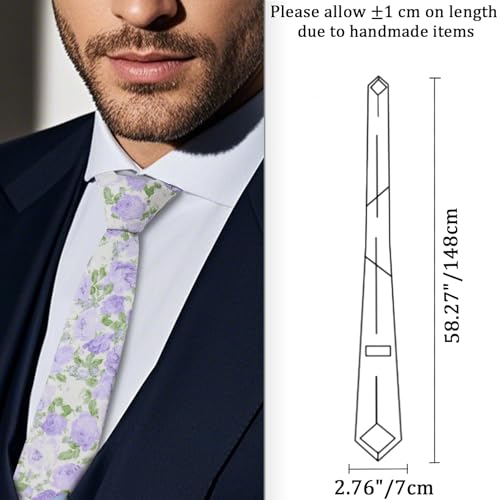 Image of Cotton Floral Ties for Men 2.76 inch Men's Skinny Tie Linen Flower Printed Neck Tie for Wedding Dating Party