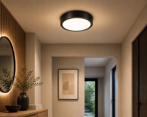 Image of AHUJA INTERNATIONAL Modern Deco Surface Ceiling Light 3W Brass Finish Aluminum Decorative Indoor Lighting Fixture for Living Room, Bedroom, Hallway, Hotel & Home Decor Warm White Pack of 1, (Black)
