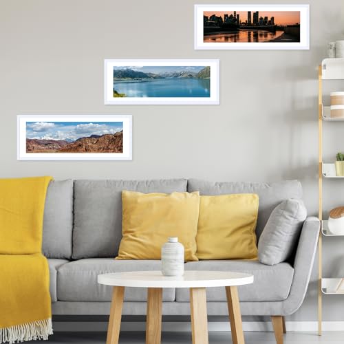 Image of JCJMY 9x27 Picture Frame with 8x24 Mat, Display Photo 8x24 with Mat or 9 x 27 Without Mat, Wall Hanging Large 9 by 27 Poster Frame with Plexiglass, White