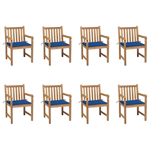 vidaXL Lot de 8 Chaises de Jardin avec Coussins, Sièges de Terrasse, Chaises de Salle à Manger, Meubles de Patio Extérieur, Bleu Royal Bois Teck