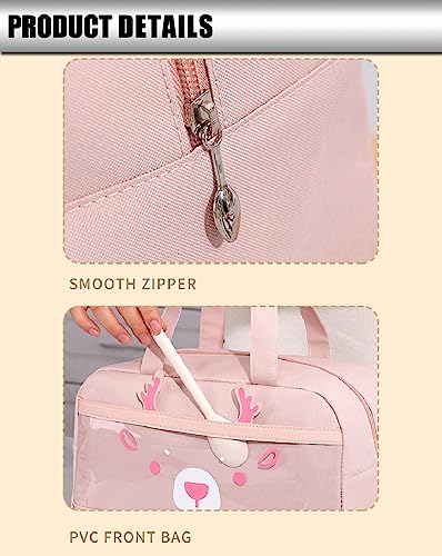 Image of CoolKraft Lunch Bag for School Kids, Girls, Cute Animal Design Bag, Lunch Bag for Office Women Travel Picnic Bag, Insulated Portable Tiffin Bag 29 x 18.5 x 14 cm (Reindeer Pink)Polyester,8 Liters