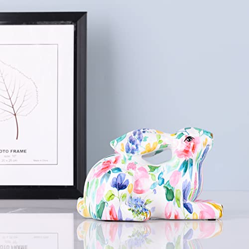 Easter Bunny Statue Creative Graffiti Rabbit Statue Resin Rabbit Figurines Modern Art Animal Collectible Figurines Zodiac Lucky Rabbit Sculpture For Home Office Shelf Desktop Decor Or Easter Gift #TOP3