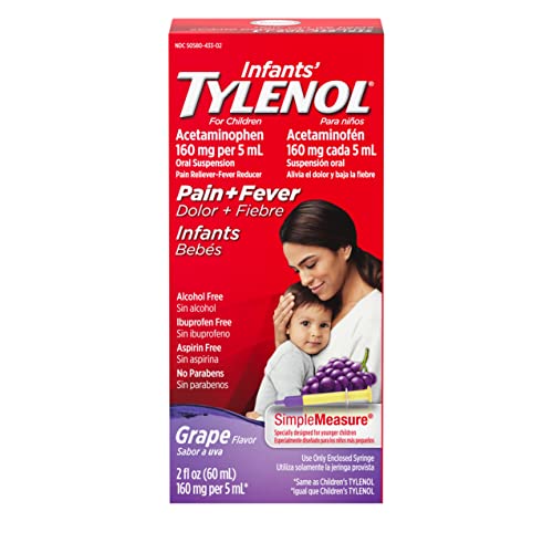 Image of Tylenol Infants Oral Suspension Liquid Medicine with Acetaminophen, Baby Fever Reducer & Pain Reliever for Minor Aches & Pains, Sore Throat, Headache & Toothache, Grape Flavor, 2 fl. oz