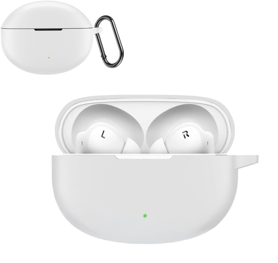 Dl3 Mobilak Compatible with Oppo Enco Air3 Pro Case Cover, Soft Silicone Shockproof Protective Case Wireless Earbuds with Carabiner, Front LED Visible (White)