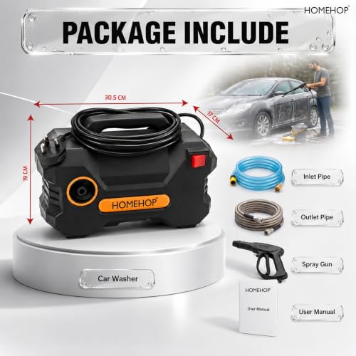Image of Homehop Car Washer High Pressure Gun Portable Water Spray Cleaning Machine | Pressure Washer for Car 850W Electric Pump Machine Bikes, Floor, Gardens, Tank And Outdoor Spaces (7m Hose Pipe ,ABS+Copper)
