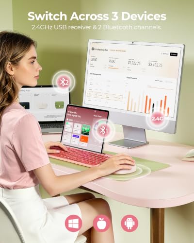 Image of seenda Ergonomic Wireless Mouse, MOU200 Vertical Bluetooth Mouse with 2.4G USB Receiver, Dual Bluetooth, Quiet Clicks, 52 Grip, 3-Level DPI, 116g Right Hand Mouse for Laptop PC Mac Android,Light Pink