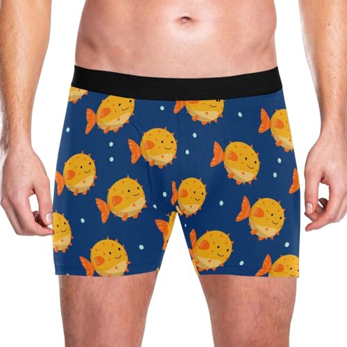 Men's Cute Puffer Fish Boxer Briefs Soft Comfort Stretch 4 Inch Inseam Underwear with Fly2